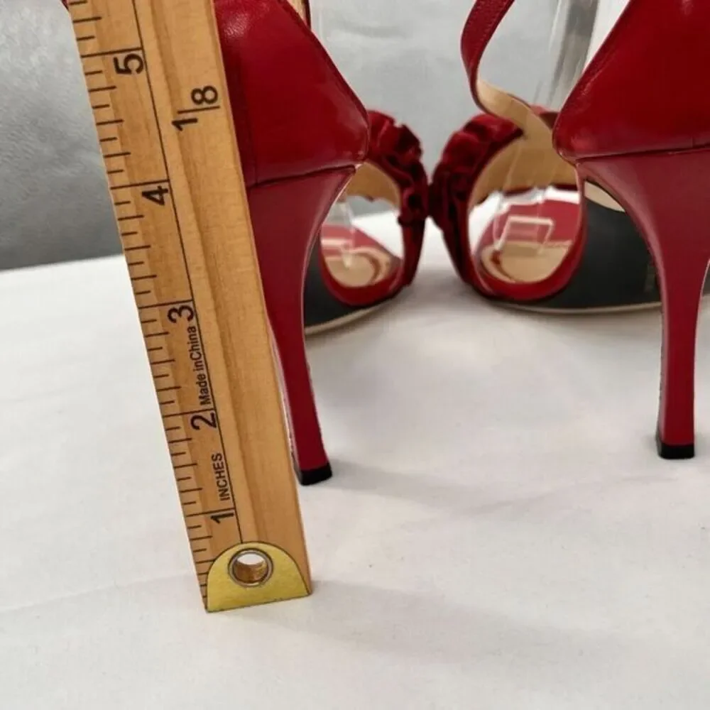 Courtney‎ Crawford Ruffle Leather Strappy Heels Sandals Red 38.5 (8) Made Italy